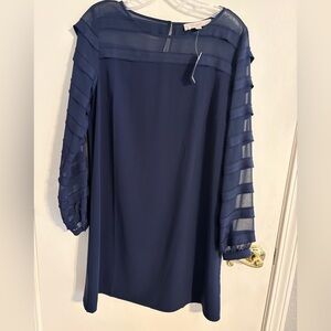 LOFT Blue Sheath Dress with Cuffed Long Sleeves